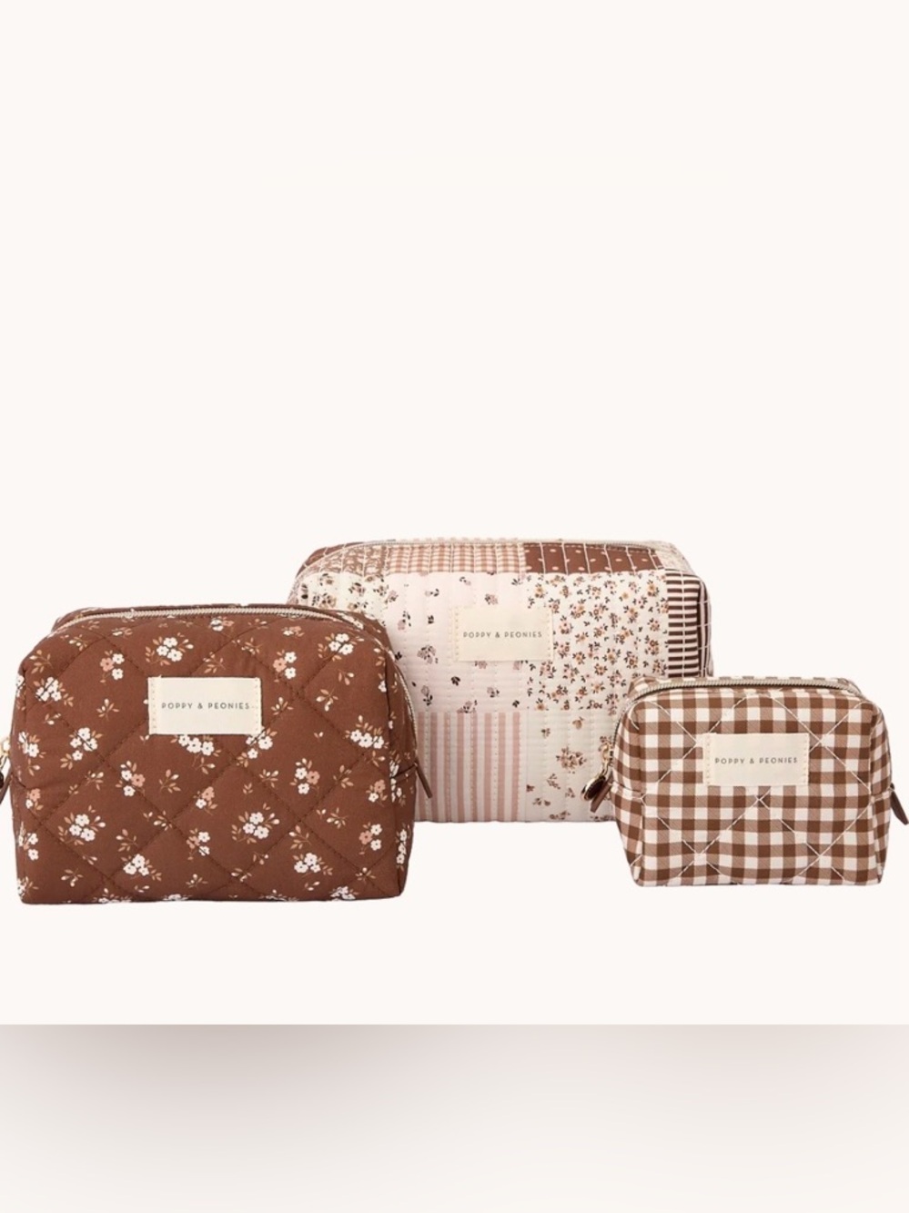 Poppy & Peonies Navy Patchwork Cosmetic Bag 3 Pc Set!